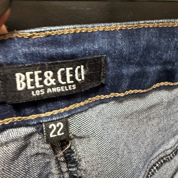 Bee & Ceci Los Angeles Patchwork Jeans Sz 22 Raw Hem Distressed Denim - Picture 2 of 4